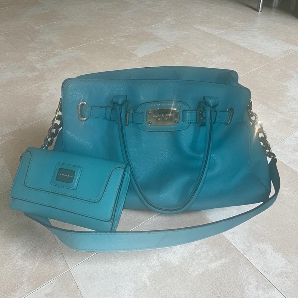 Michael Kors Hamilton Tote Bag & Wallet Set Aqua Blue